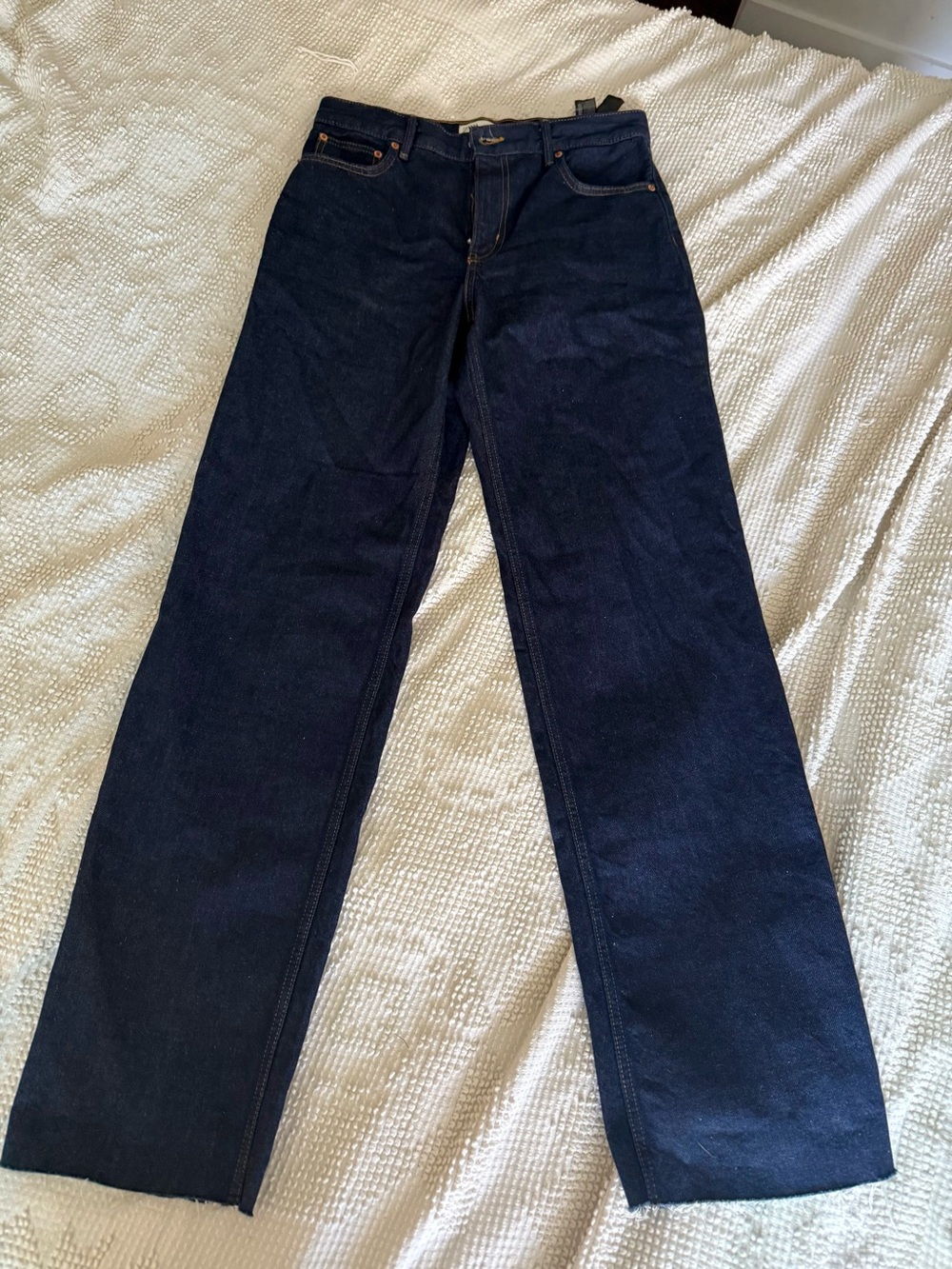 Zara Dark indigo Blue Raw Hem Jeans